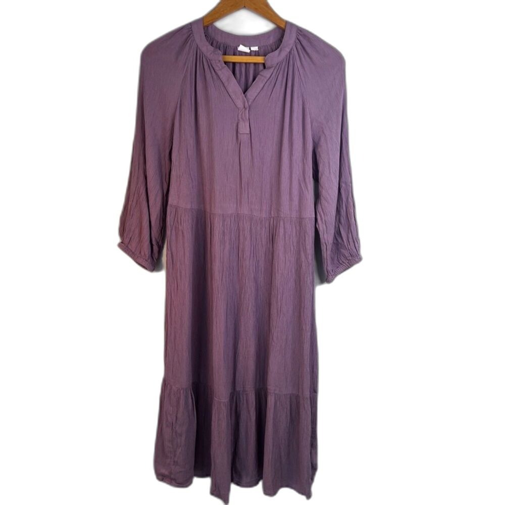 GAP Boho Whimsical Solid Purple Peasant Dress Fit & Flare Ruffled Hem Size Small